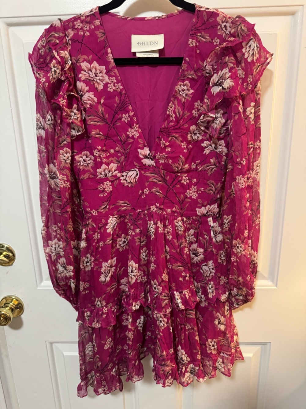 BHLDN Pink Flotal Long Sleeves Mini Dress Size Small